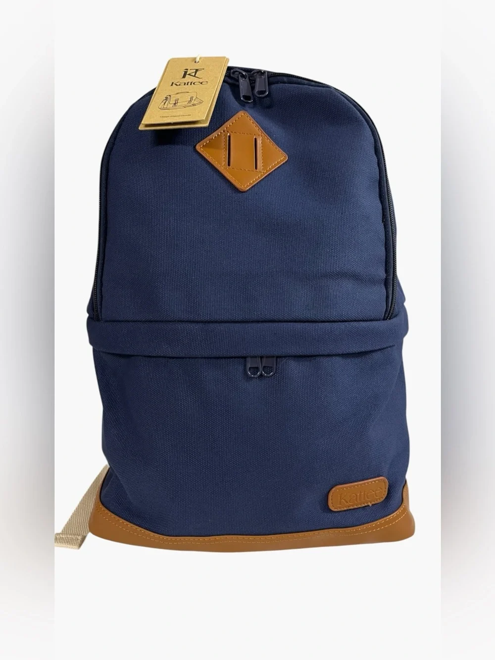 Brand New-Kattee canvas camera backpack featuring a brown faux-leather